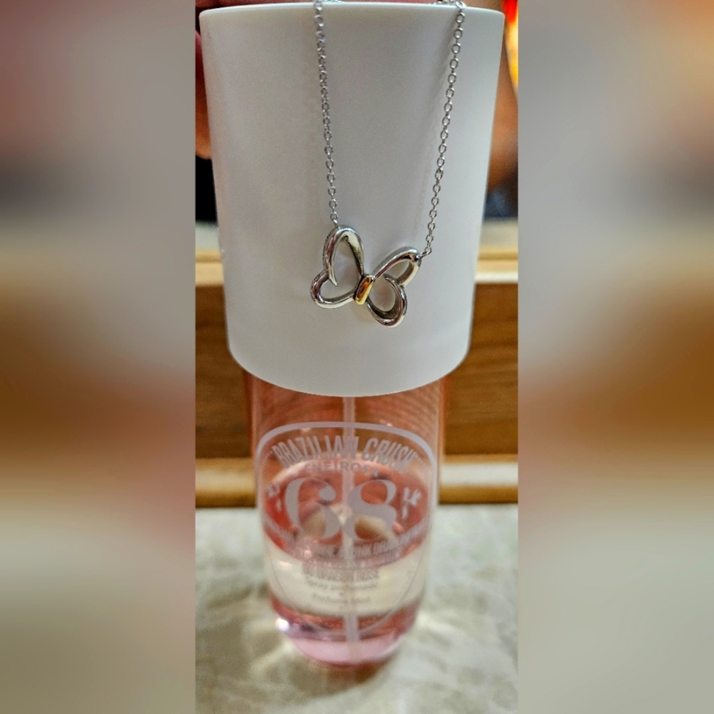 Minnie Mouse Bow Necklace sterling silver and 10k gold Womens
